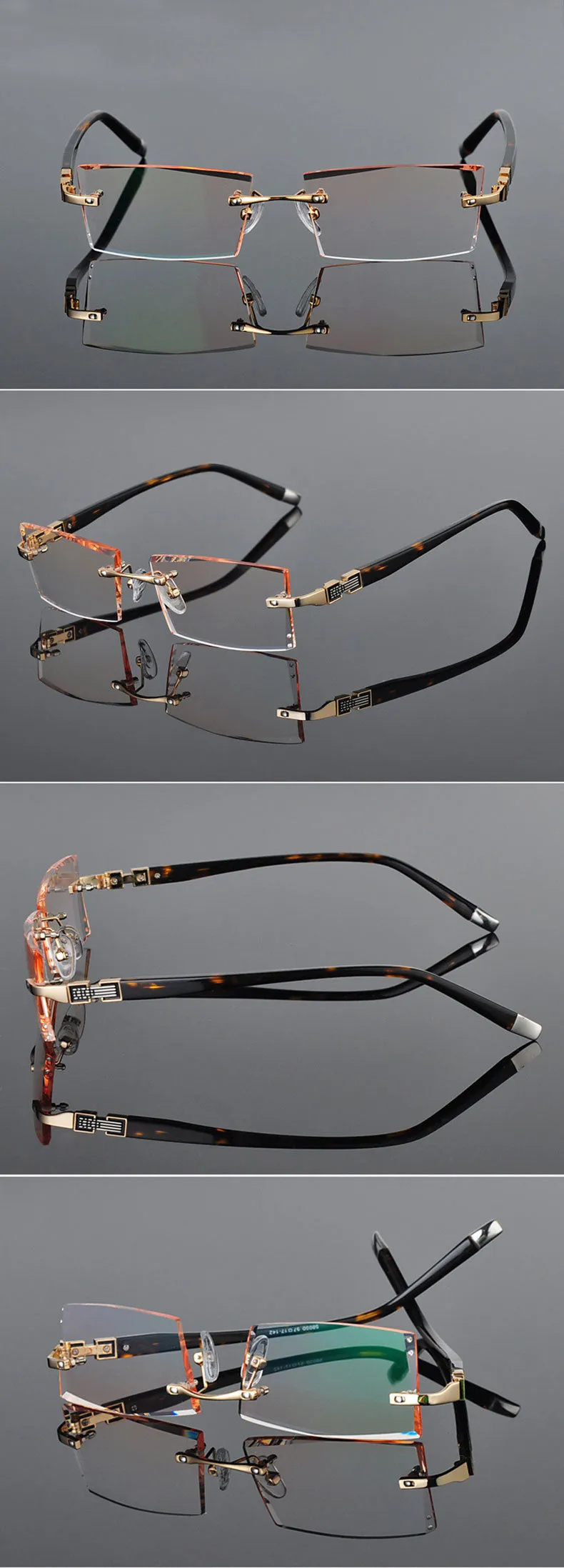 Reven Jate 58050 Alloy Rimless Diamond Cutting Man Glasses Frame Eyeglasses Men Eyewear