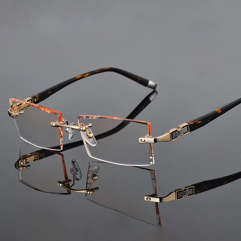 Reven Jate 58050 Alloy Rimless Diamond Cutting Man Glasses Frame Eyeglasses Men Eyewear