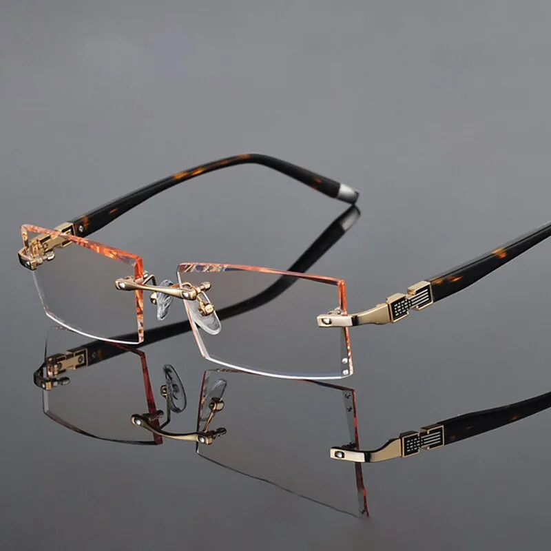 Reven Jate 58050 Alloy Rimless Diamond Cutting Man Glasses Frame Eyeglasses Men Eyewear