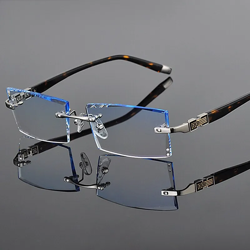 Reven Jate 58050 Alloy Rimless Diamond Cutting Man Glasses Frame Eyeglasses Men Eyewear