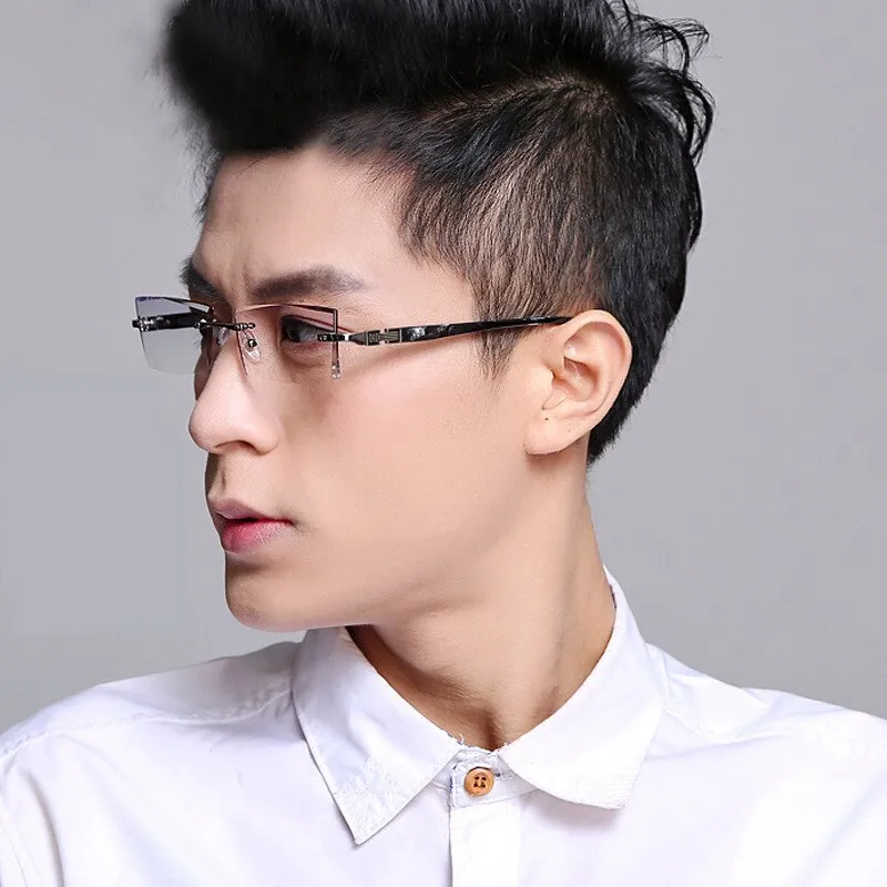 Reven Jate 58050 Alloy Rimless Diamond Cutting Man Glasses Frame Eyeglasses Men Eyewear