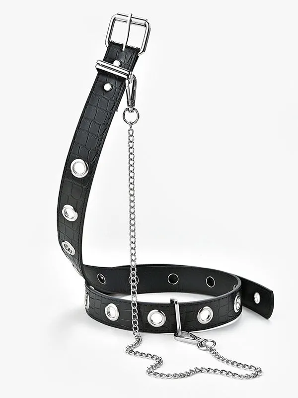 Simple Artificial Leather Chain Black Belts