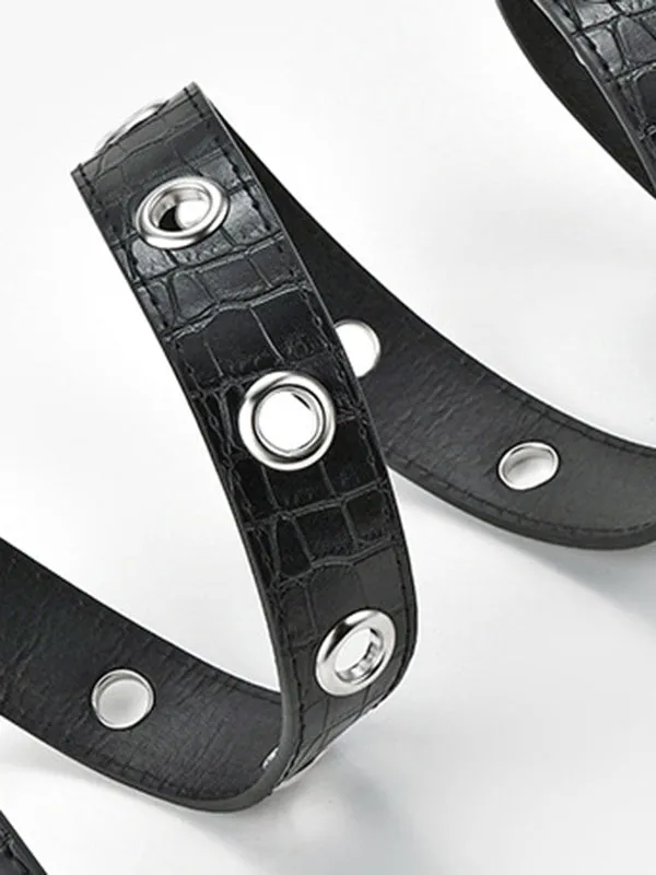 Simple Artificial Leather Chain Black Belts