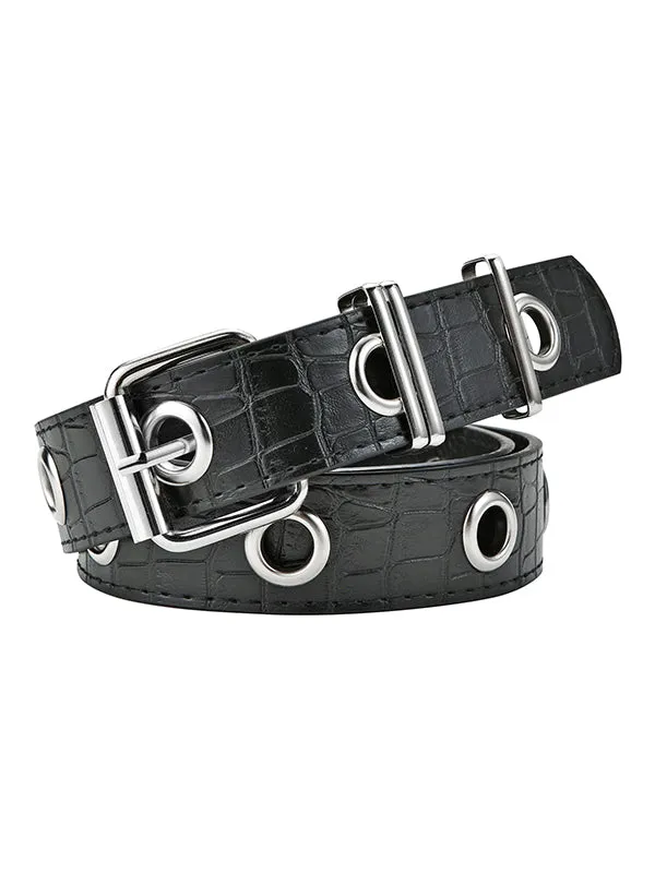 Simple Artificial Leather Chain Black Belts