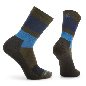 SMARTWOOL MENS BLOCKED STRIPE CREW SOCKS OLIVE - MENS