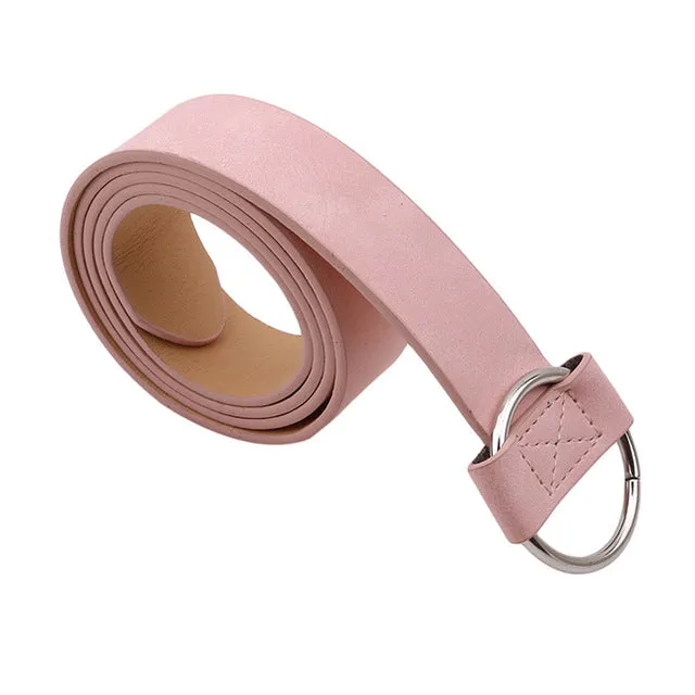 Stylish Leisure Women's Leather Belt With Metal Round Buckle For Dress Jeans