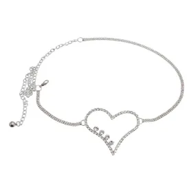 Stylized Open Heart Chain Belt Silver Tone