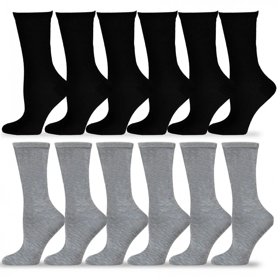 TeeHee Socks Women's Casual Polyester Crew Black/Grey 12-Pack (12240)