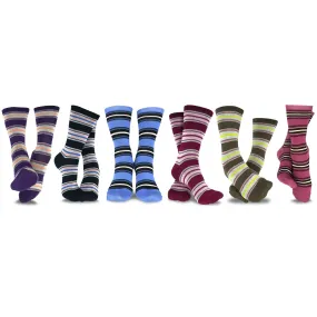 TeeHee Socks Women's Casual Polyester Crew Multi Stripe 6-Pack (11631)