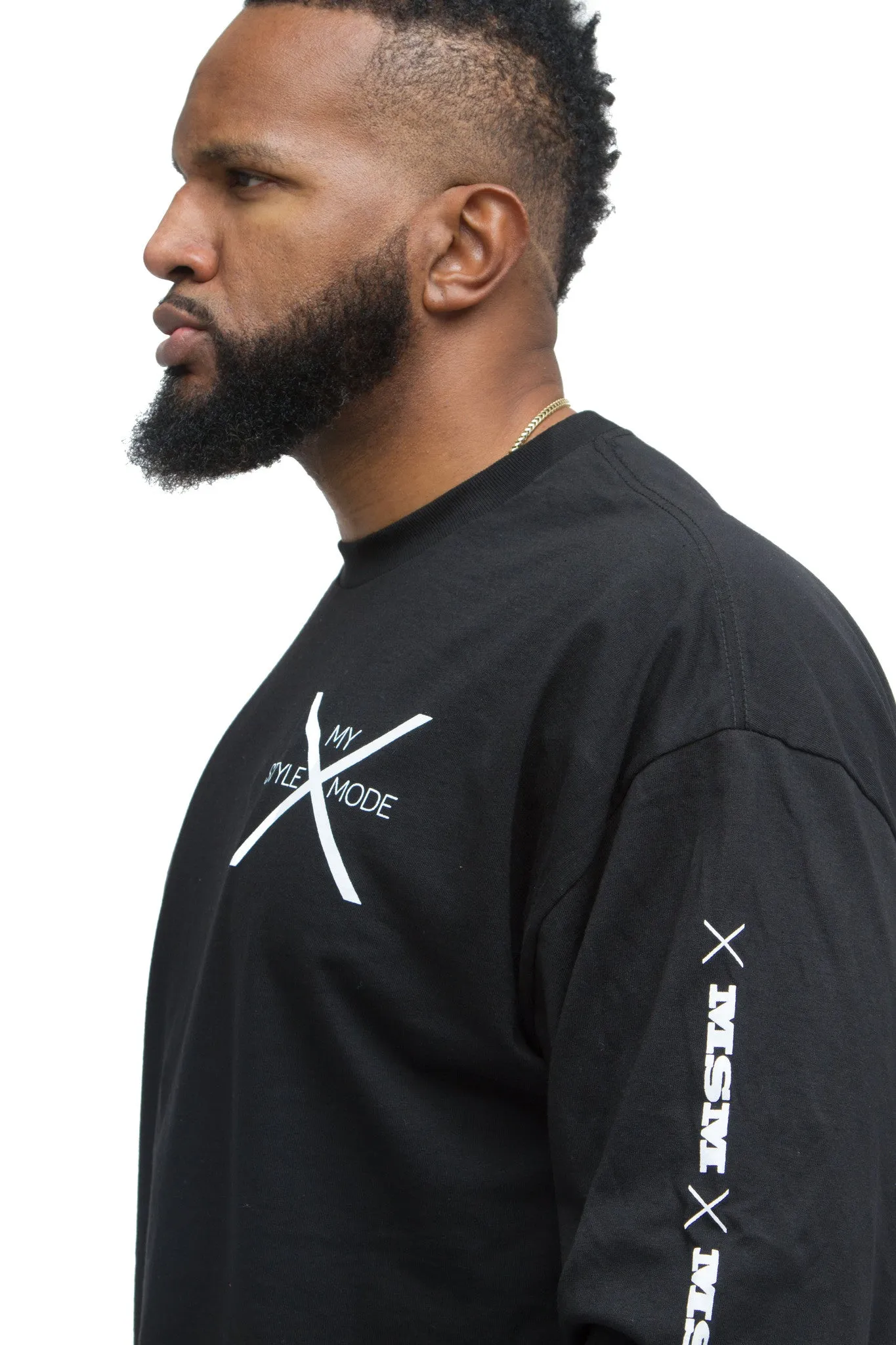 THE MYSTYLEMODE MENSWEAR BLACK MSM LOGO LONG SLEEVE TEE