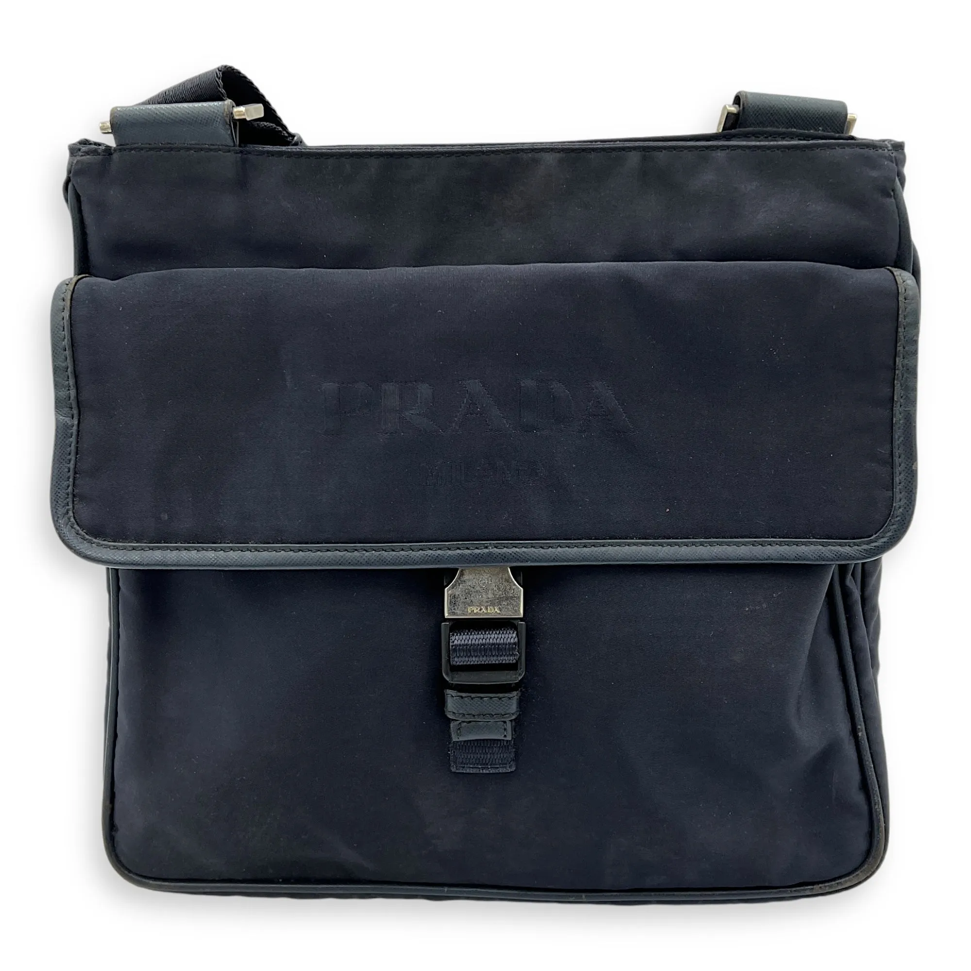 Triangle Logo Navy Messenger in Nylon, Silver hardware