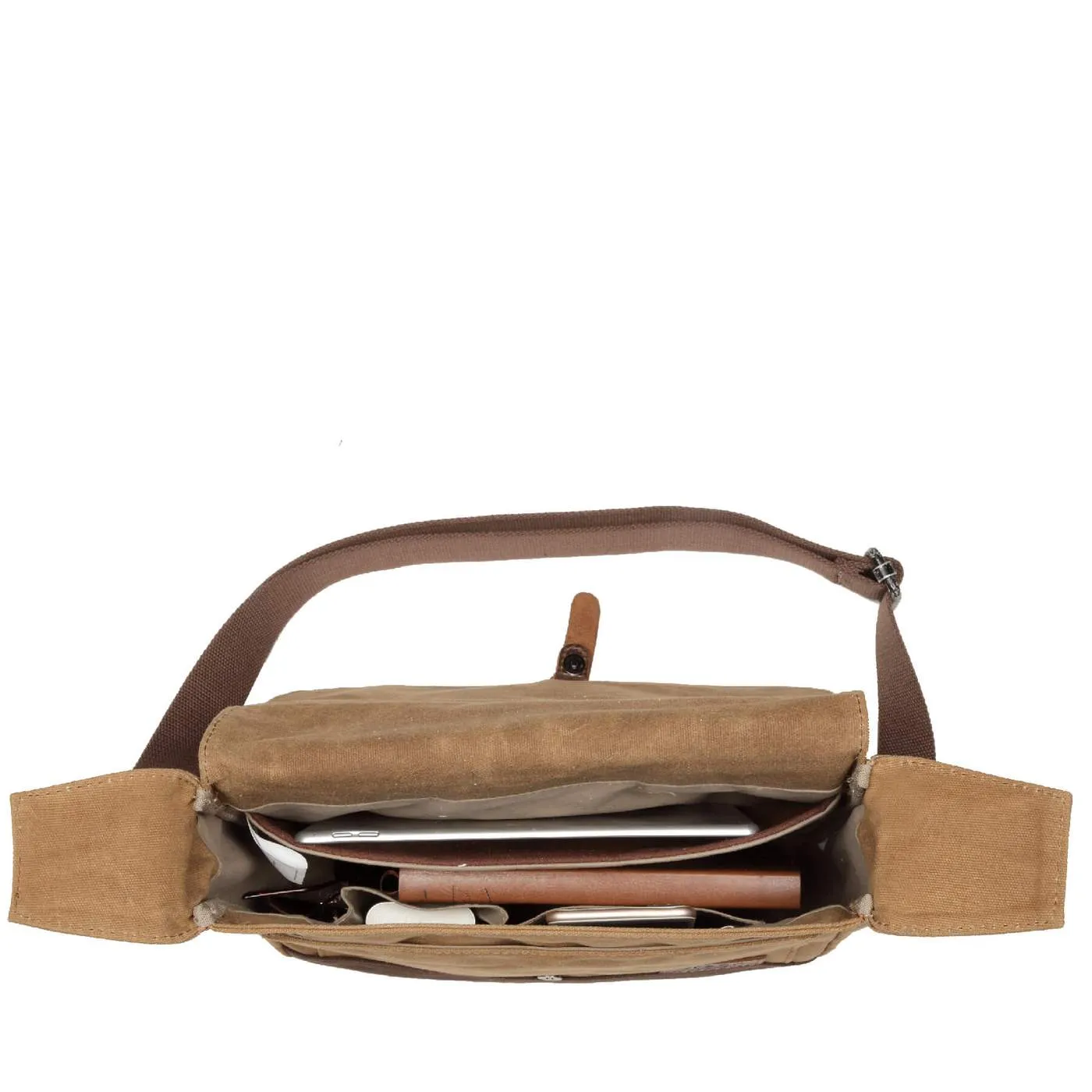 Troop London Canvas Leather Camel Messenger Bag