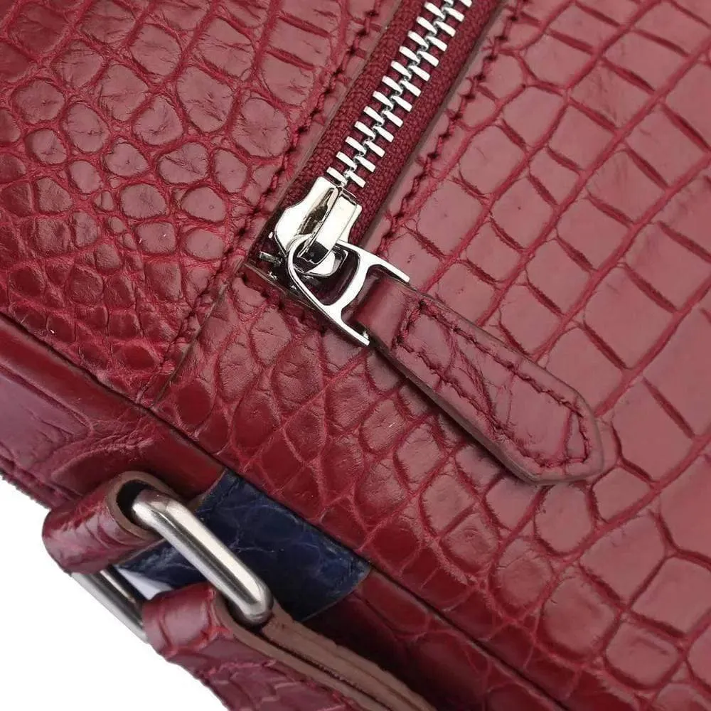 Unisex Genuine Crocodile Skin Leather Messenger Bags Red