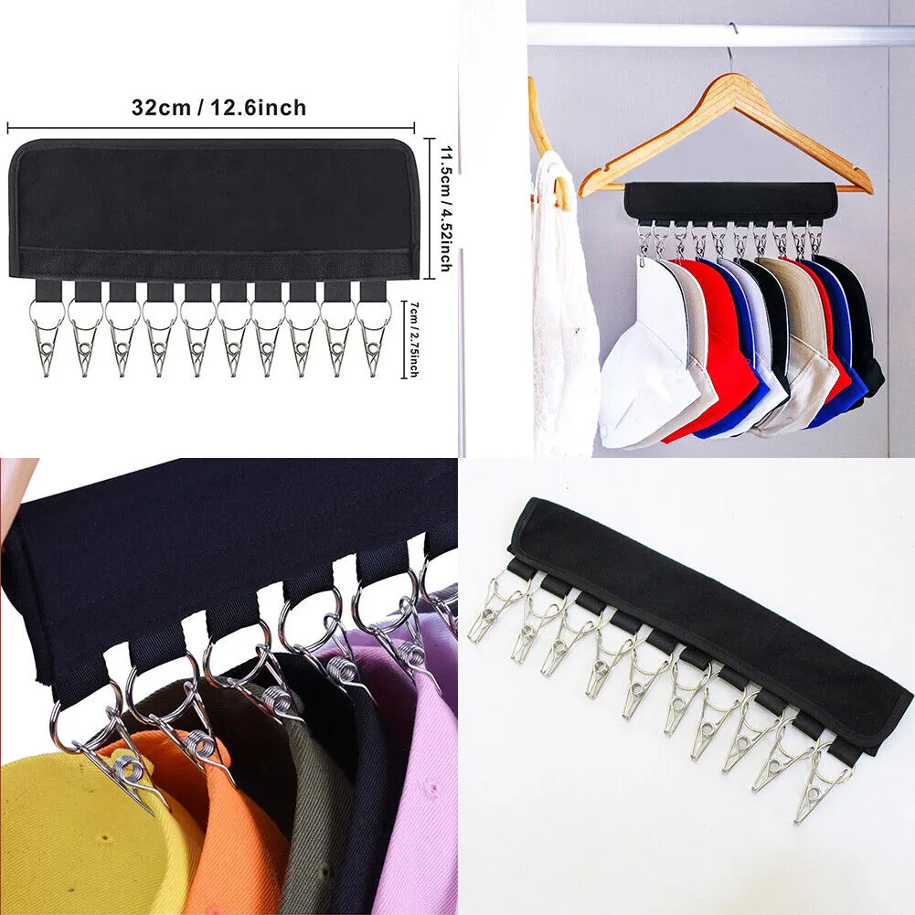 US 1-2 Pcs Hat Organizer Baseball Cap Storage Stainless Steel Clip Holder Hanger