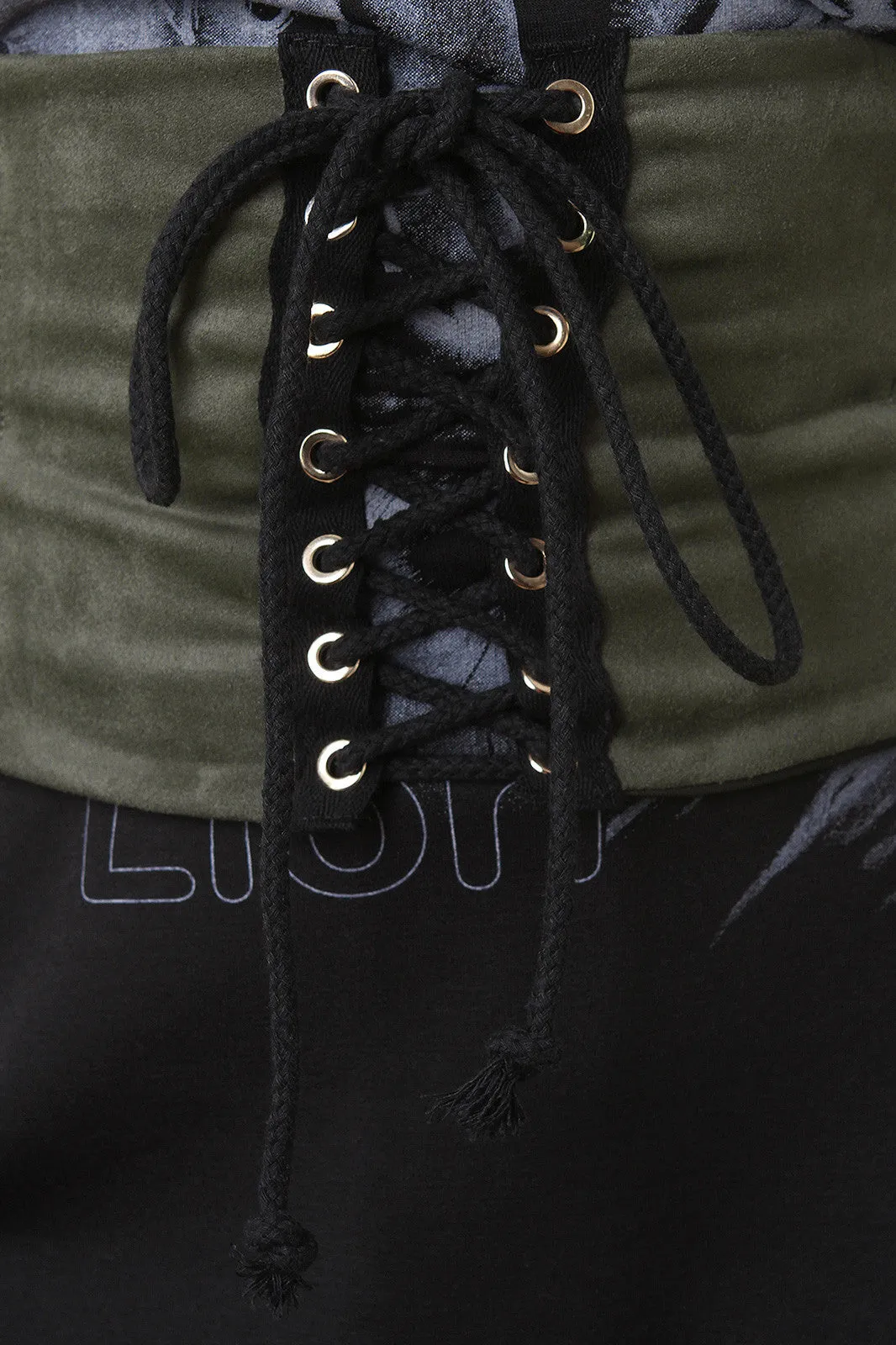 Vegan Suede Corset Lace Up Zipper Back Belt