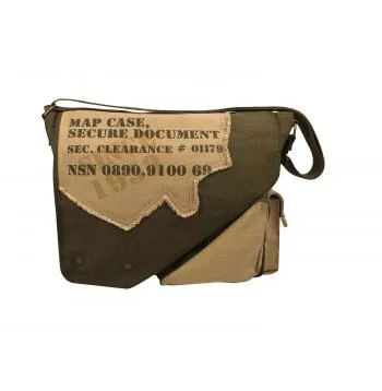 Vintage Style Canvas Two-Tone Imprinted Map Bag