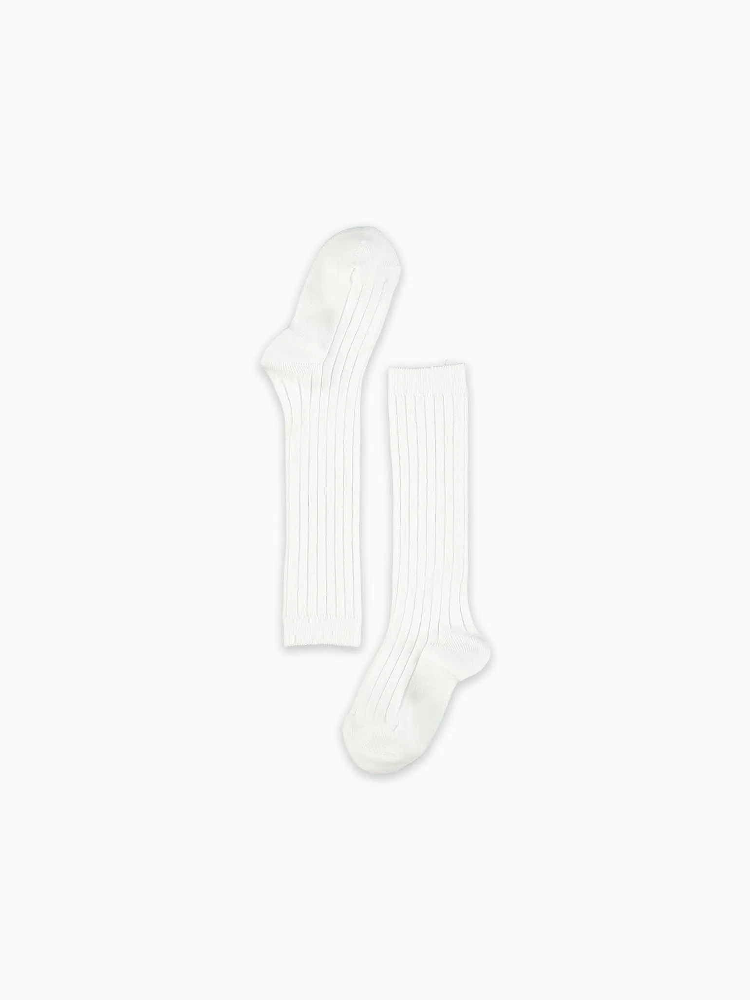 White Ribbed Knee High Kids Socks