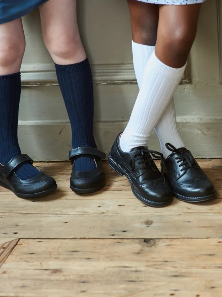 White Ribbed Knee High Kids Socks